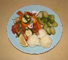 Kitty's plate of salmon, buttercup squash, cauliflower, & brussel sprouts