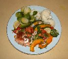 Paul's plate of salmon, buttercup squash, cauliflower, & brussel sprouts