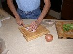 Chopping equivalent of 1/2 slice of bacon, kept frozen for infrequent use