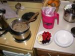 2 large servings nearing completion in makeshift double-boiler